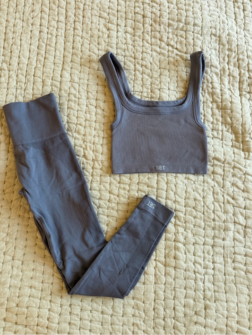 SET Active Seamless Ribbed Crop Tank & High-Waist Leggings in Light Grey